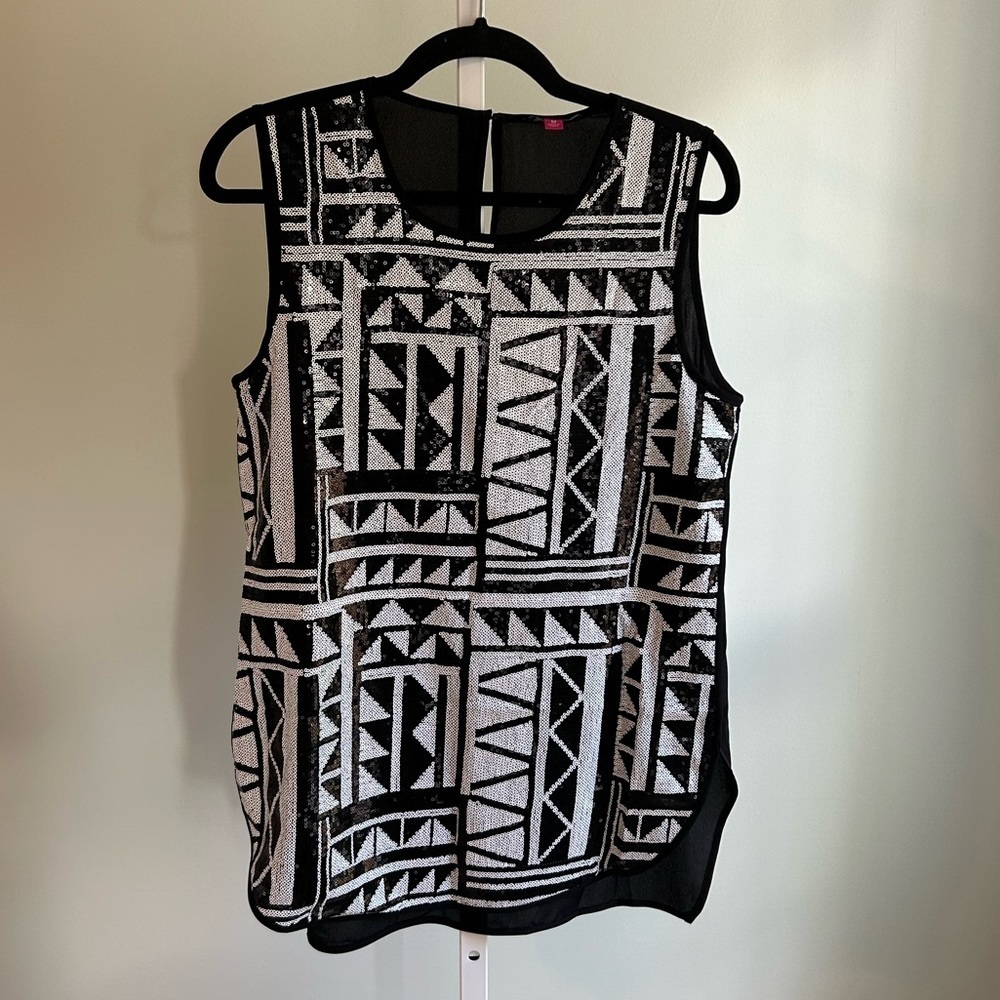 Vince Camuto Black White Sequin Tank